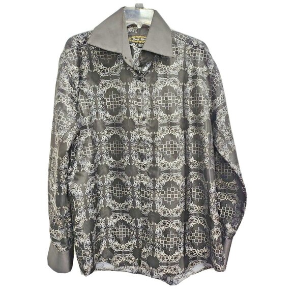 Daniel Ellissa Other - Daniel Ellissa Mens Dress Shirt  Large Black Printed Satin Long Sleeve Clublwear